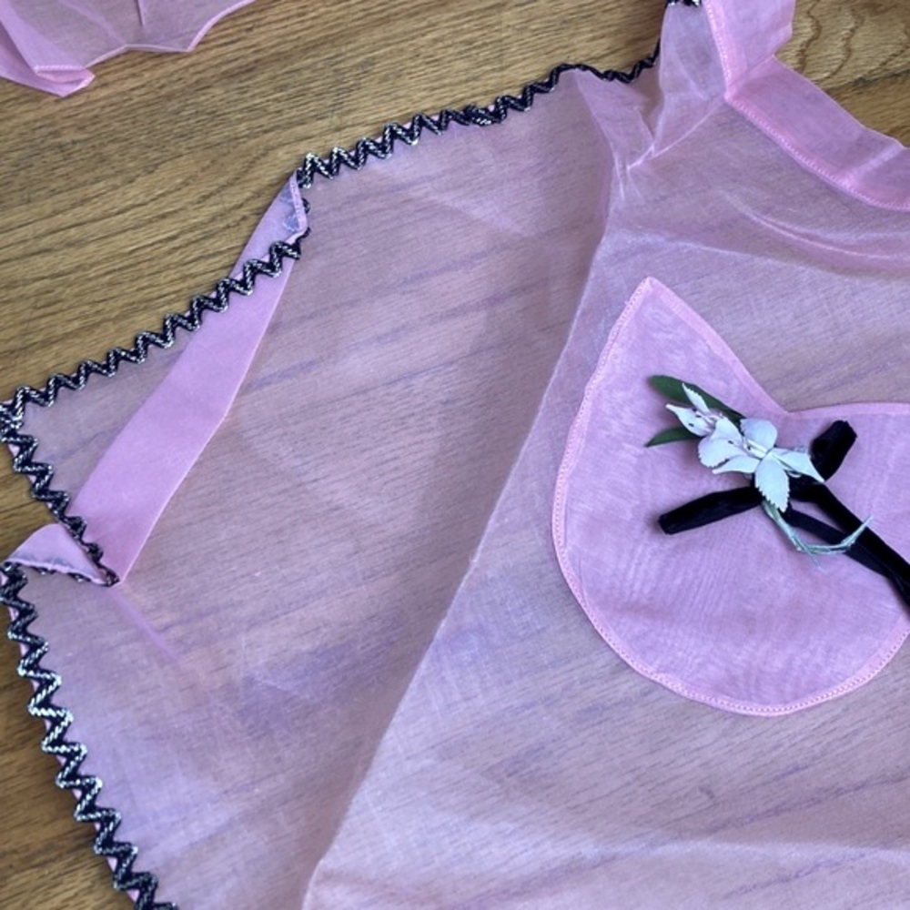 Vintage 50s Pink Flower Hostess Cocktail Tea Apron - Picture 6 of 6